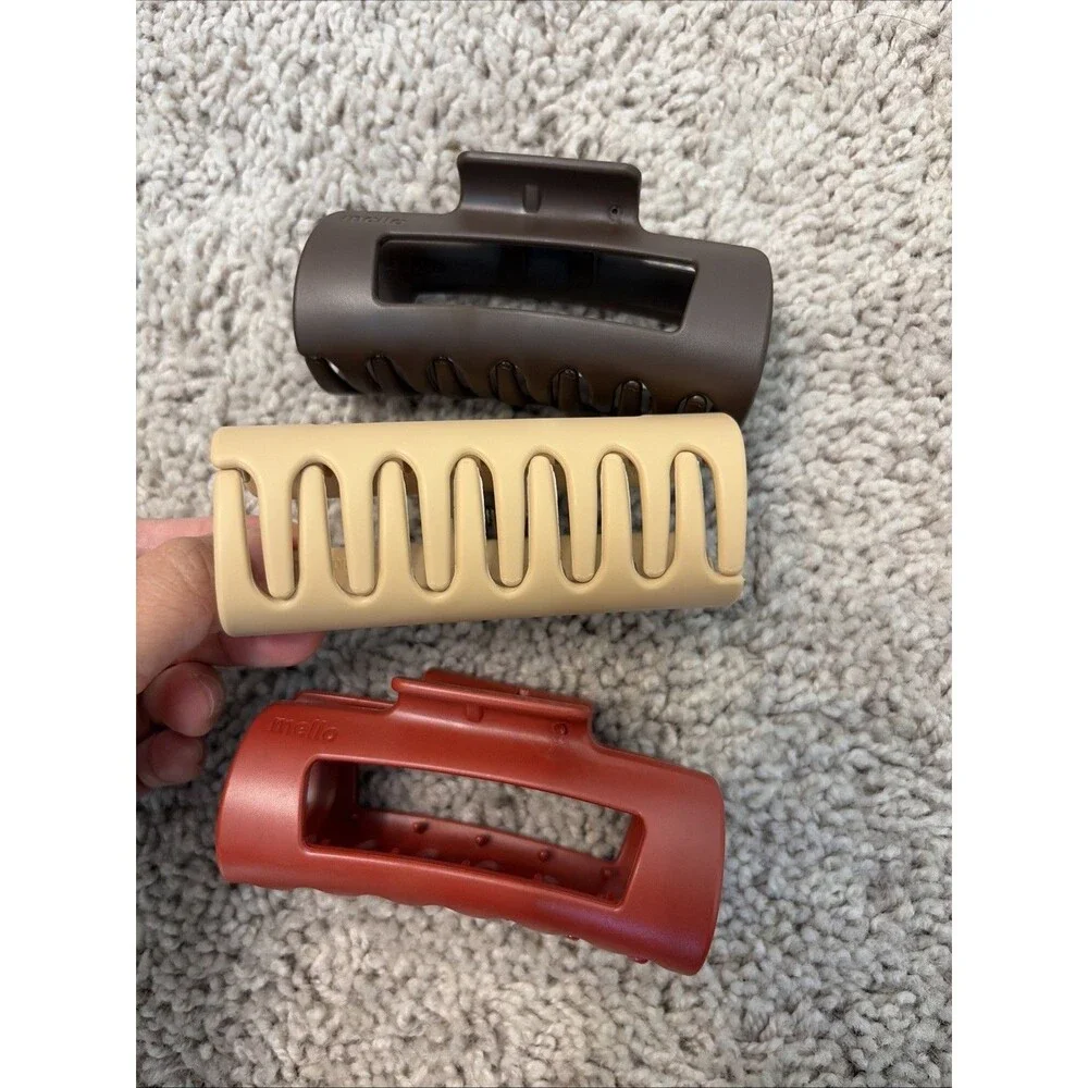 Mello Classic Claw Clip, Beige, Brown & Cherry, x3 Lot,(Medium)Squishy Claw Clip
